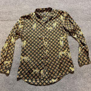 Zara Shirt Mens Large Black Leopard Print Long Sleeve Button Up Regular Fit